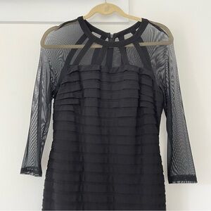 Adrianna Papell Black Cocktail Dress Netting Top with 3/4 sleeves Size 6